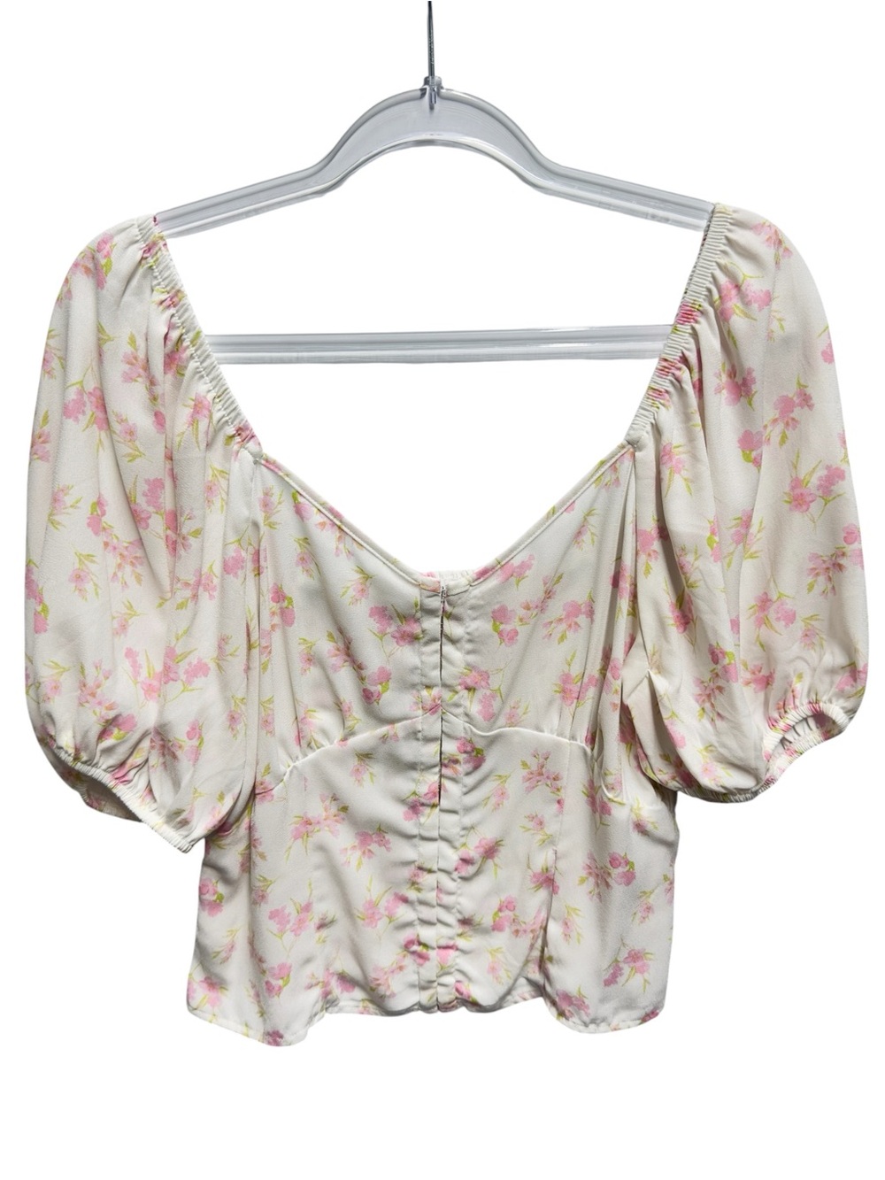 Chiffon Knit French Toile Floral Corset Puffy Smocked Blouse Top